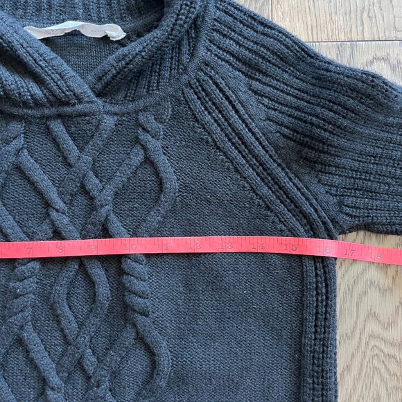Athleta Cold Spell Extra Fine Merino Wool Cable Knit Hoodie Sweater Black Size S - Picture 6 of 7